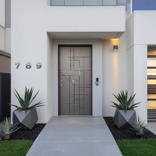 Timeless Stainless Steel House Numbers and Letters - Laser Cut, Trilby Black Font, 6 Inch
